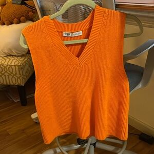 zara orange knit vest